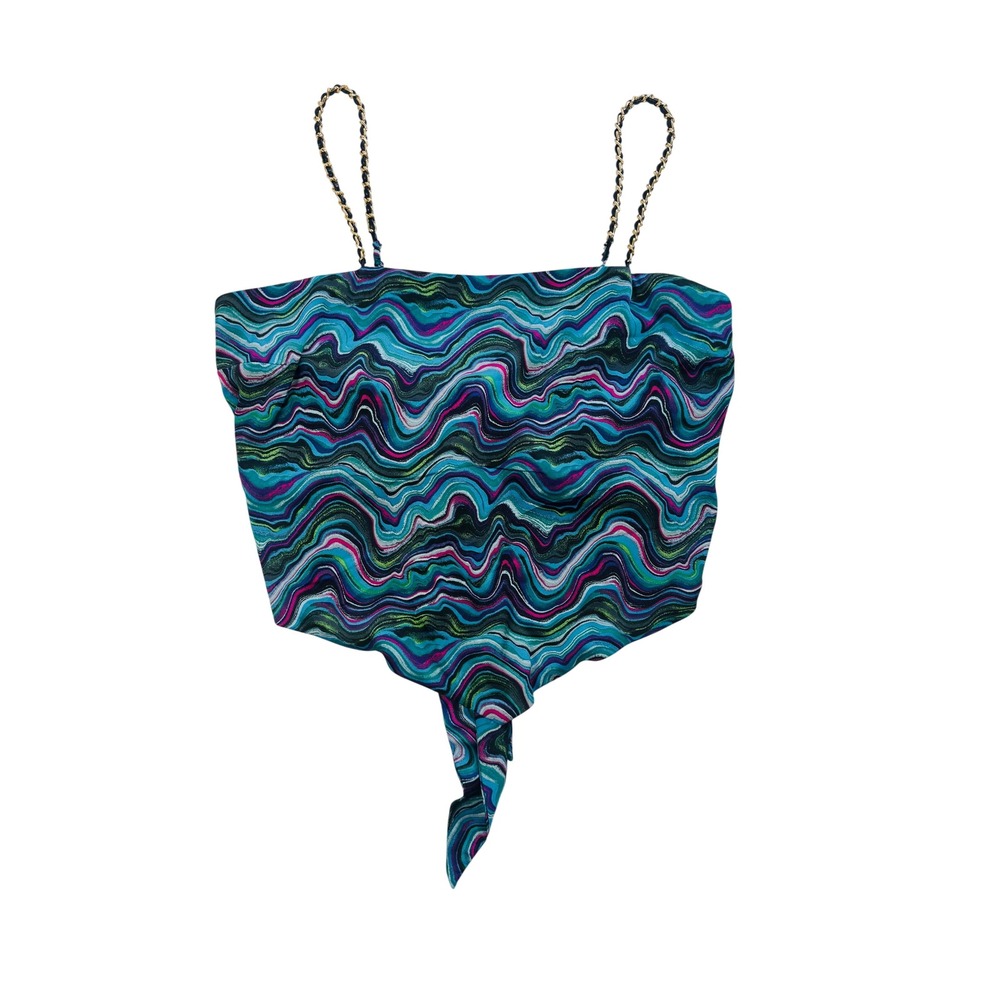 NWT Just Polly Size XL Abstract Wave Chain Strap‎ Handkerchief Hem Tie Back Top